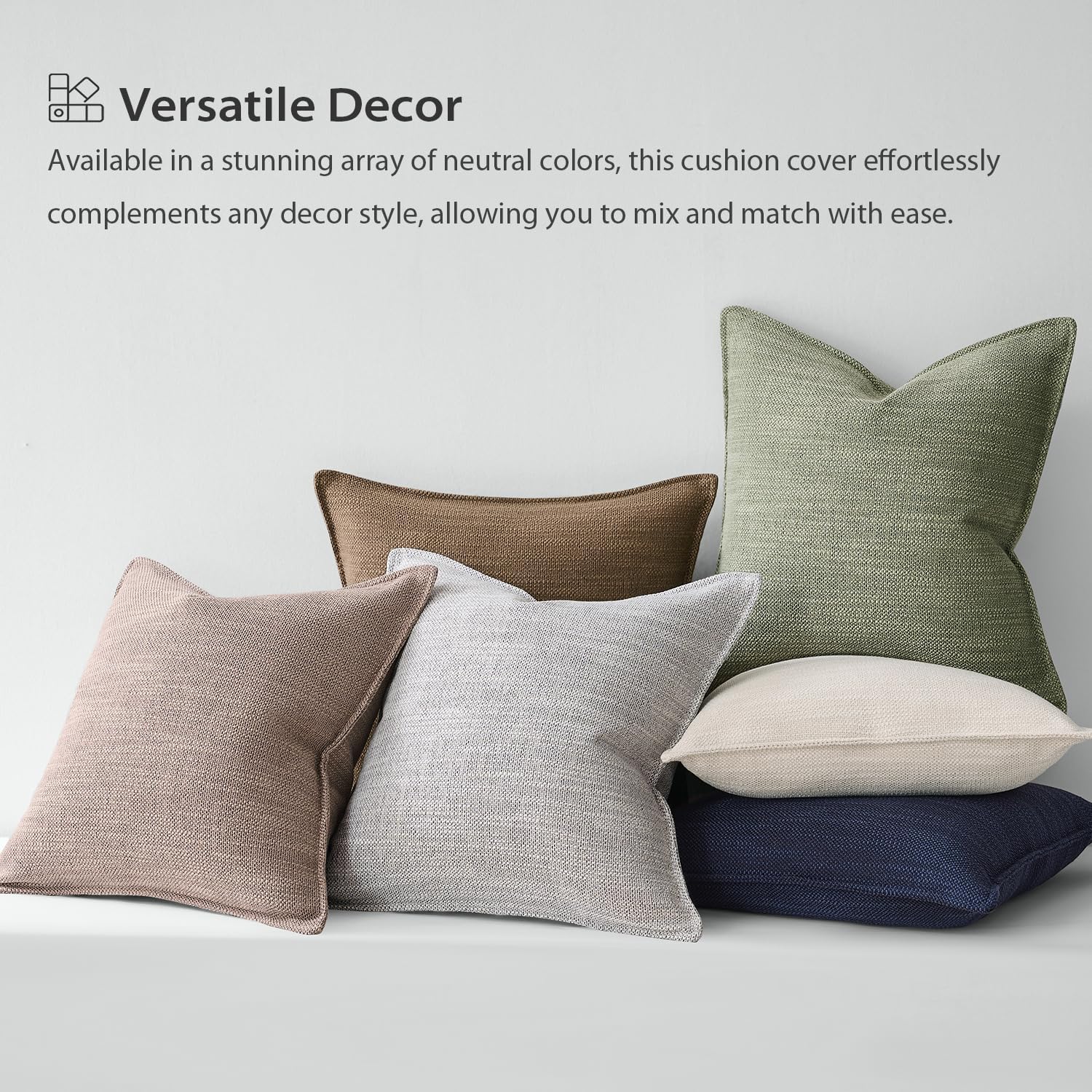 Meekio Set of 2 Dark Sage Pillow Covers 18x18, Linen Look Throw Pillow Covers with Flange Edge for Sofa Couch Living Décor - Image 4