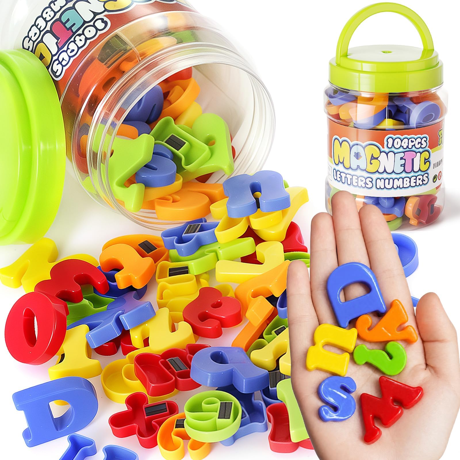 LovesTown 104 PCS Magnetic Letters Numbers, Uppercase and Lowercase | 123 Fridge Magnets, Educational Toys for Kids 3+, Math Manipulative for Classroom, Alphabet Recognition, Great Learning Gift