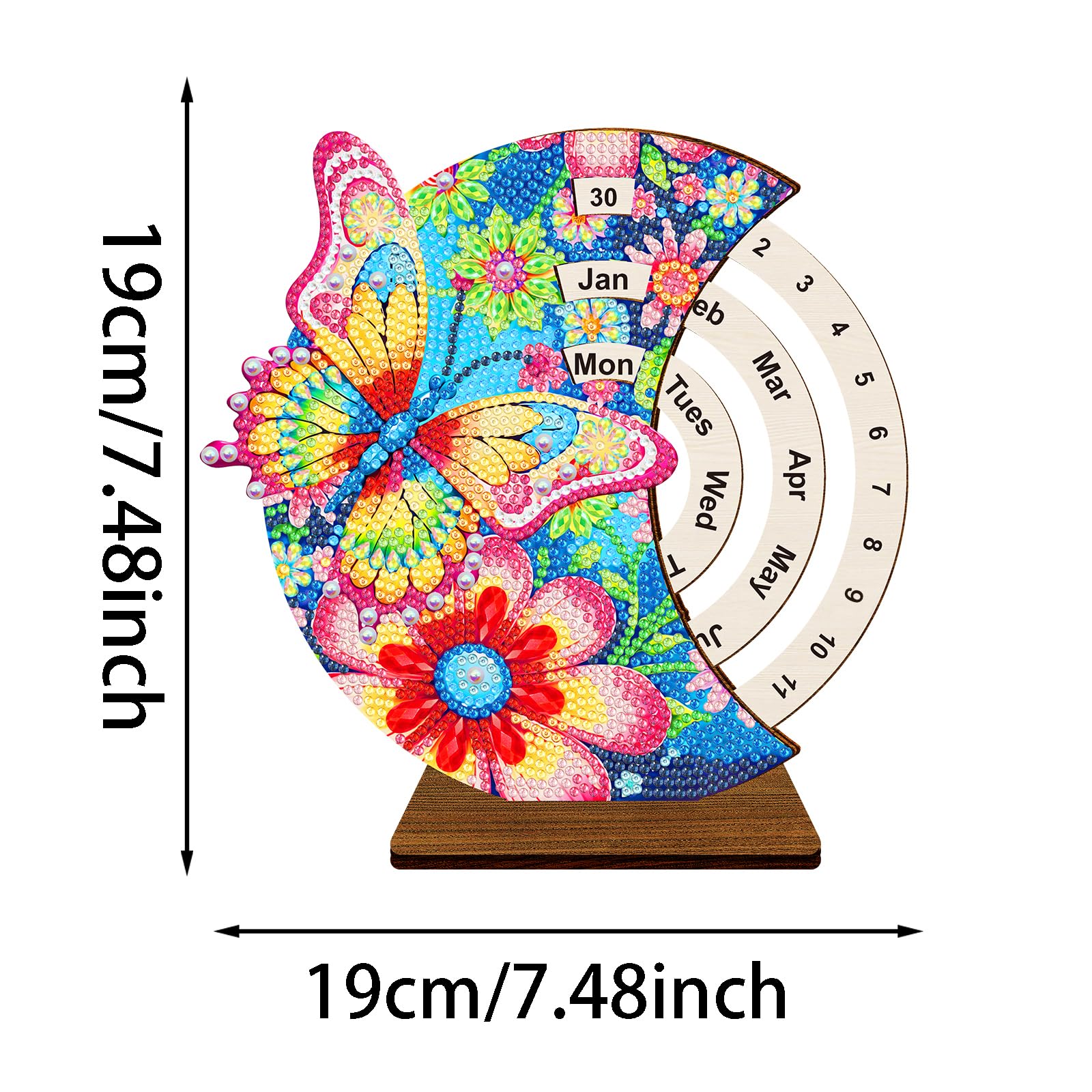 Kit di calendario perpetuo fai da te 5D in legno con diamanti, rotante, manuale, da tavolo, ornamento per casa e ufficio (Mandala