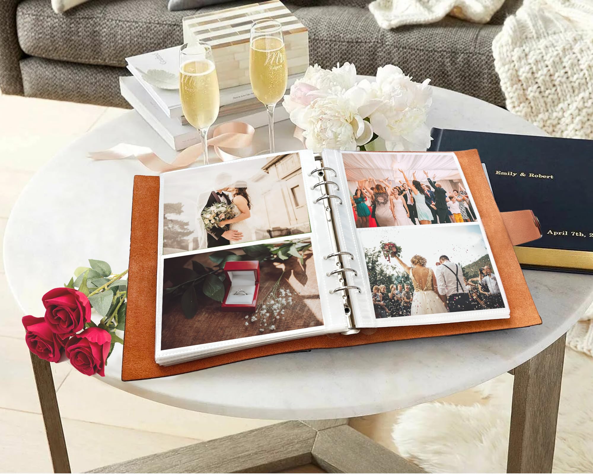 Album photo en cuir véritable, 10 x 15 cm, pour 300 photos, avec espace d'écriture de 40 feuilles à lettres, remise de diplôme, voyage, famille, mariage, remise de diplôme, bébé, album de