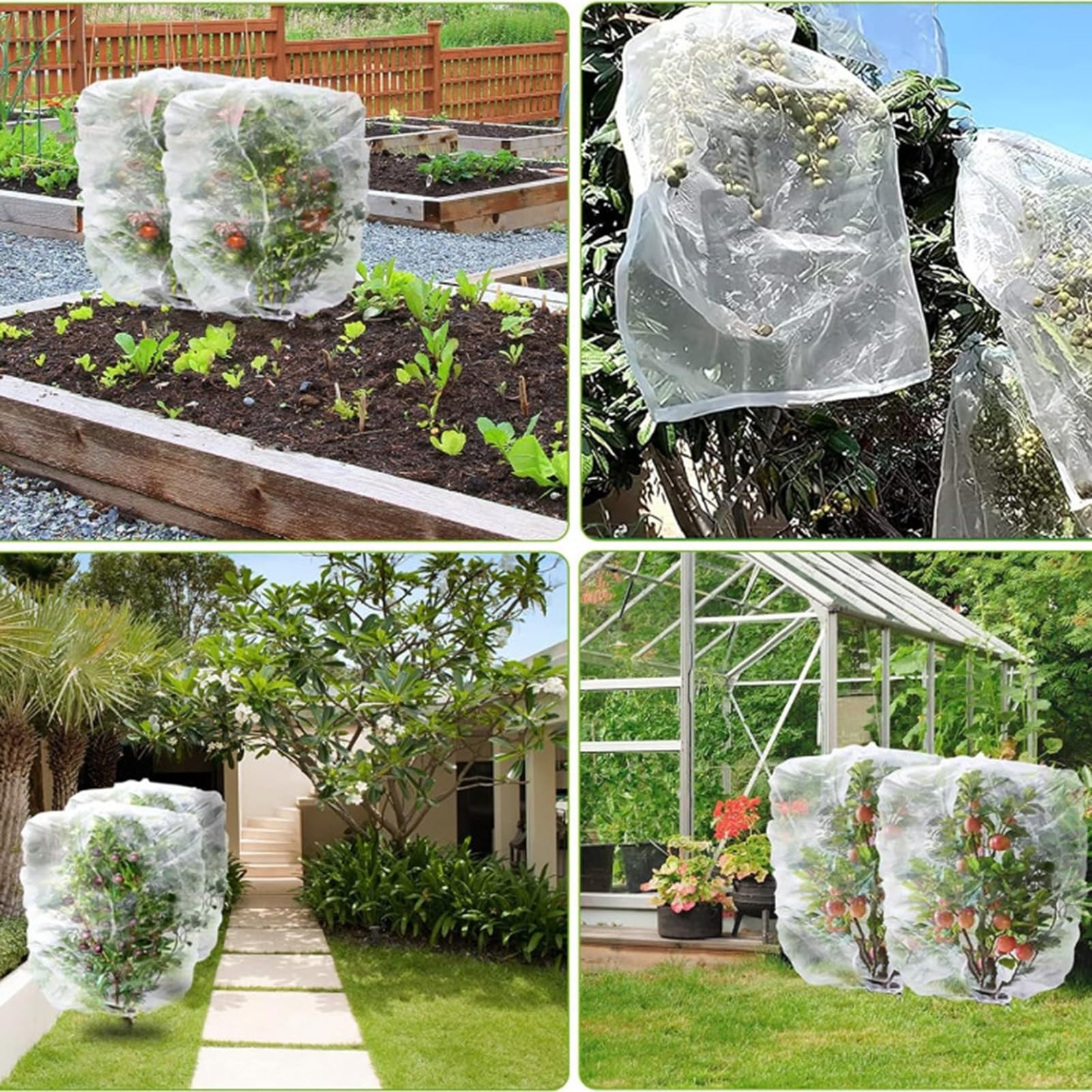 Paquete de 2 bolsas grandes de red para árboles frutales, cubiertas de protección de jardín con cordón para plantas, 8 x 8 pies, malla de malla resistente para árboles frutales, verduras y flores.