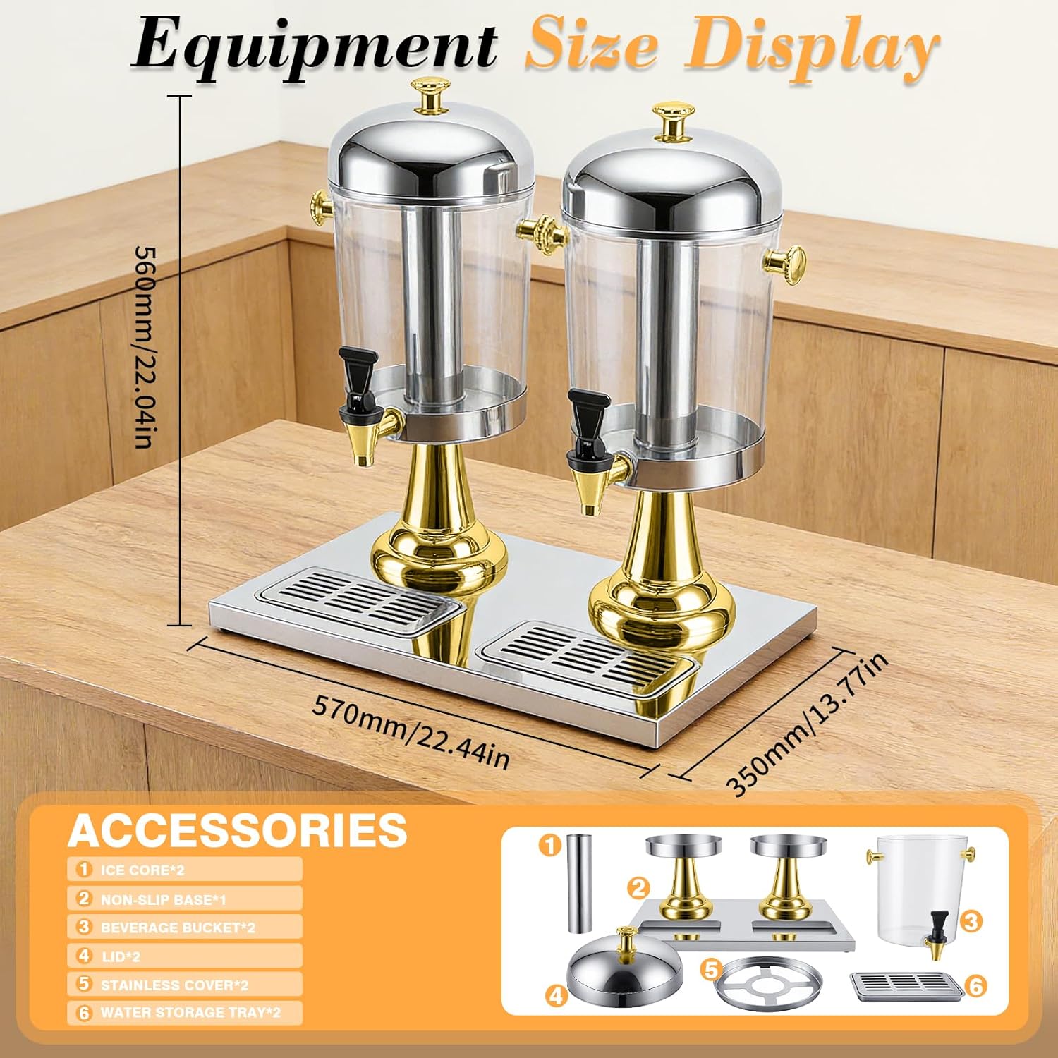4-Gallon Drink Dispenser with Stainless Steel Drip Tray - Party Beverage Juice Lemonade Iced Tea Water Dispenser for Church Events, Catering, Family Gatherings & Outdoor (GOLD)