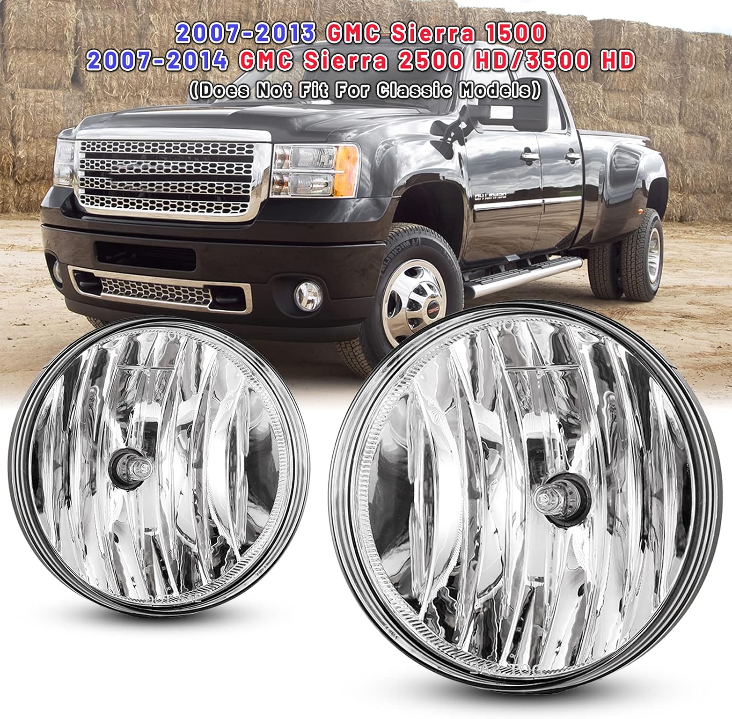 Fog Lights Lamps Assembly compatible for GMC Sierra 2007-2013 1500 2007-2014 2500HD / 3500HD Driver Passenger Replacement