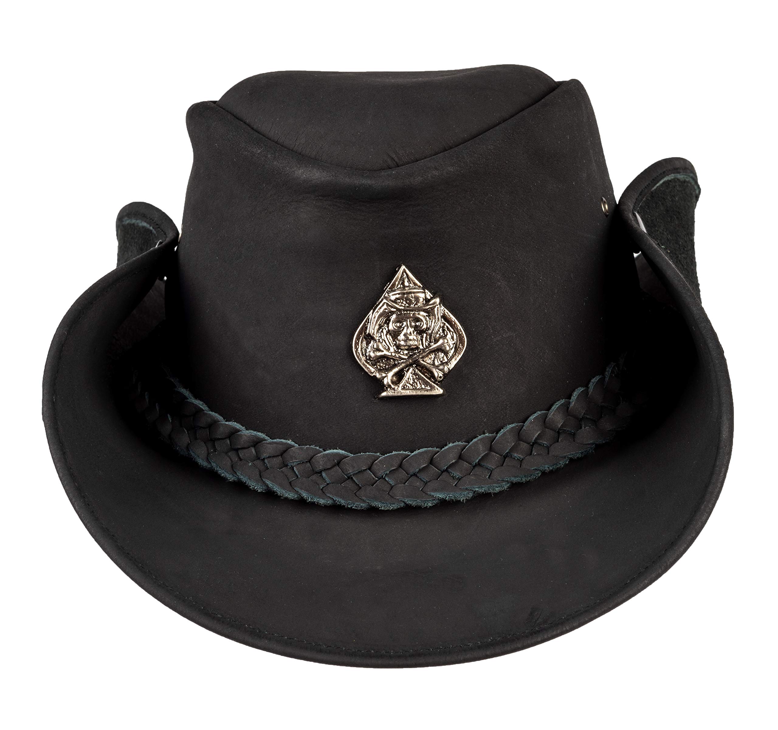 H15 Cowboyhut Skull - Lemmy Style Lederhut für Erwachsene Männer, Outdoor-Enthusiasten, Klassik-Fans in Braun, One Size, Large, Wasser abweisend, Klassisch mit modernem Einfluss, Cowboy Hut