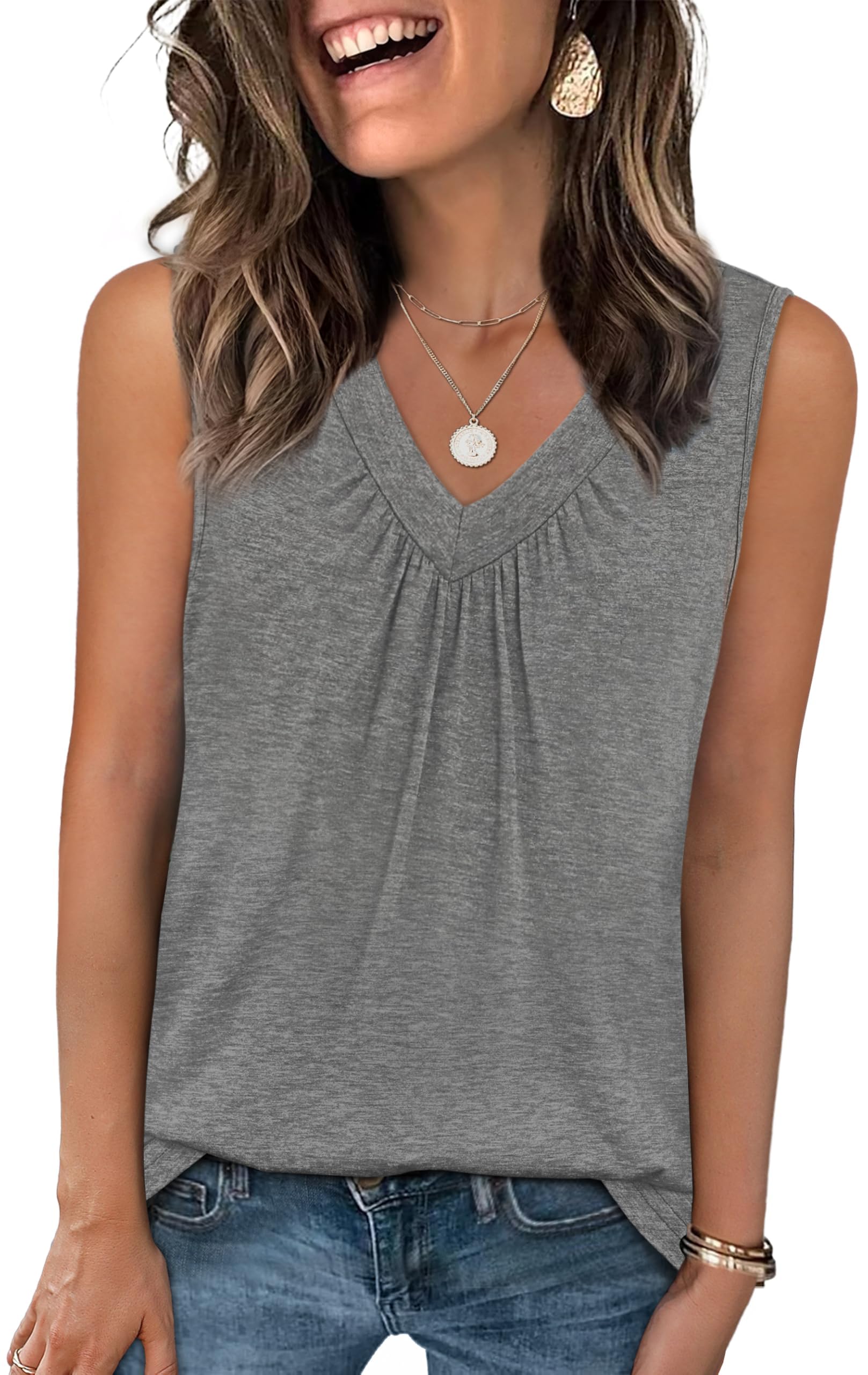Haslike Damen-Sommer-Weste, Tank-Top, lockere Passform, V-Ausschnitt, ärmelloses T-Shirt
