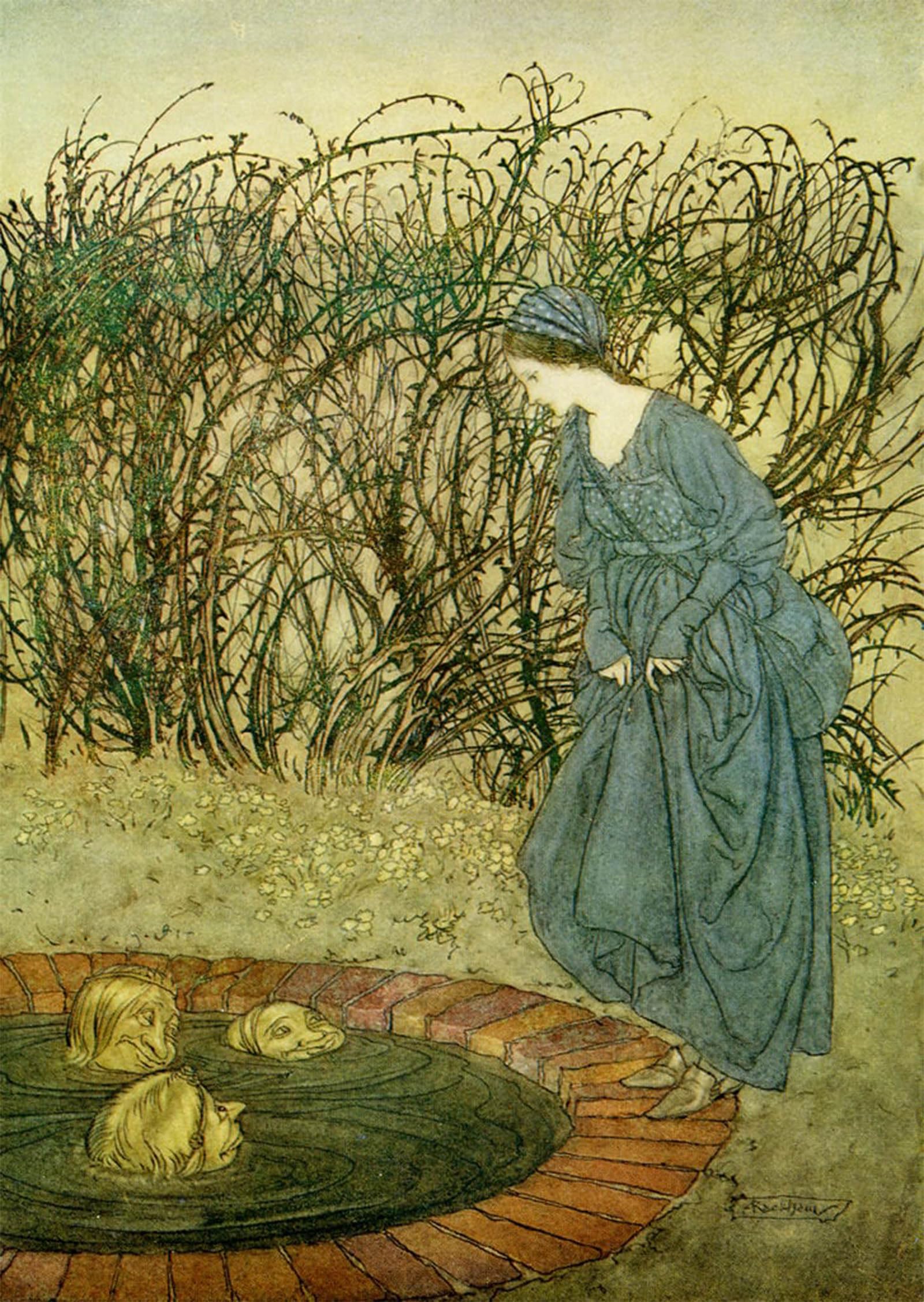 SERENDIPITP Aesthetic Poster Photo Wall Print Retro Picture the Three Heads of the Well by Arthur Rackham Modern Wall Artwork for Home Decor 60x90cm