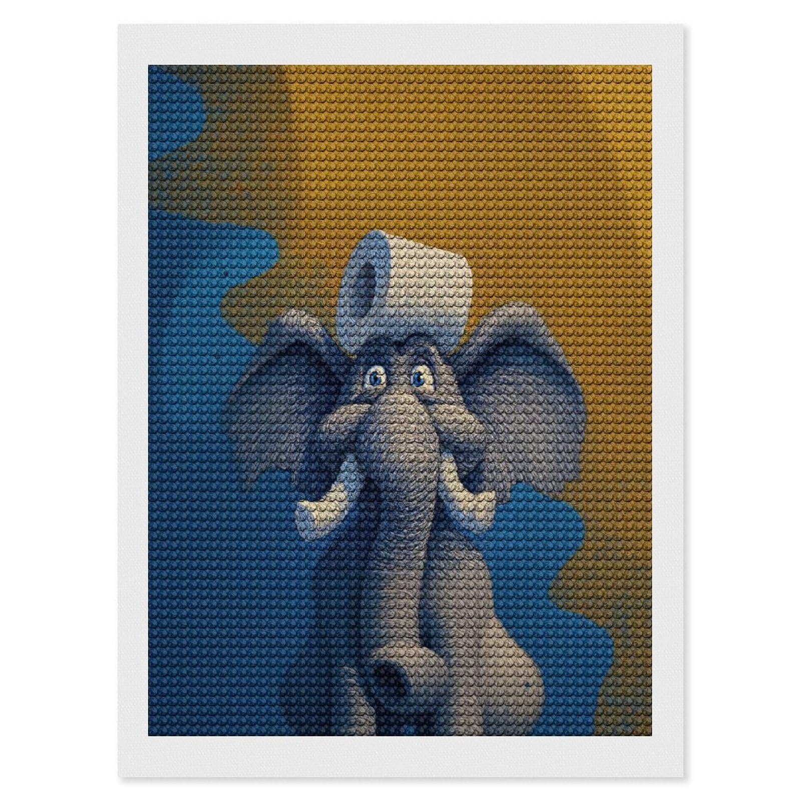 Junmoney Elephant with Toilet Paper on Head Diamond Art Kit 12"x16", Creative Leisure Activity, Complete Accessories, Vintage Style Decor, for Women