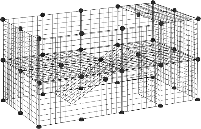 PawHut DIY Pet Playpen Metal Wire Fence Indoor Outdoor Guinea Pig Rabbit Small Animals Cage 36 Panel Enclosure Black
