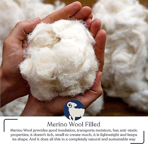 Miniatura 2 de Delara Relleno de edredón de algodón orgánico tamaño individual, edredón de algodón blanco, relleno de lana merina, transpirable, ecológico, con 8