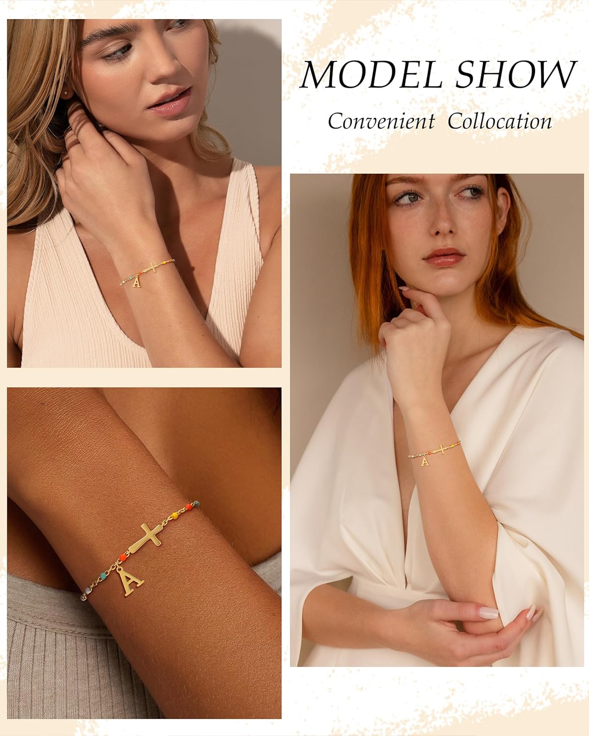 TOBENY Gold Cross Bracelet for Women Dainty A-Z Initial Link Chain Bracelets Christian Gifts for Women Colorful Sotcking Stuffers for Teens Baptism Religious Gifts for Daughter Mom Sister Jewelry - Image 5
