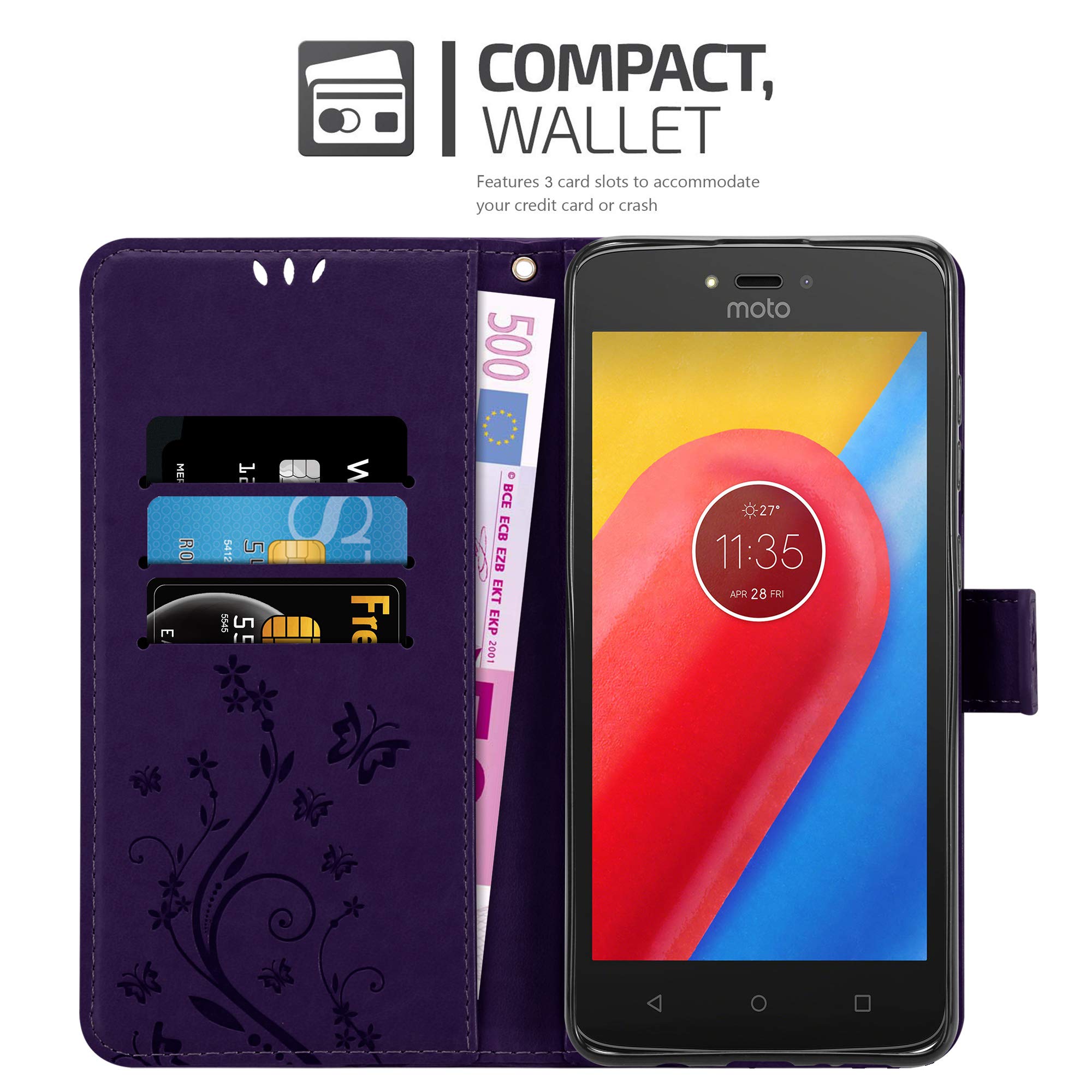 Cadorabo Custodia Libro per Motorola Moto C in BLU FIORE – in Design di Fiore con Chiusura Magnetica, Funzione Stand e 3 Vani di Carte - Portafoglio Cover Case Wallet Book Etui
