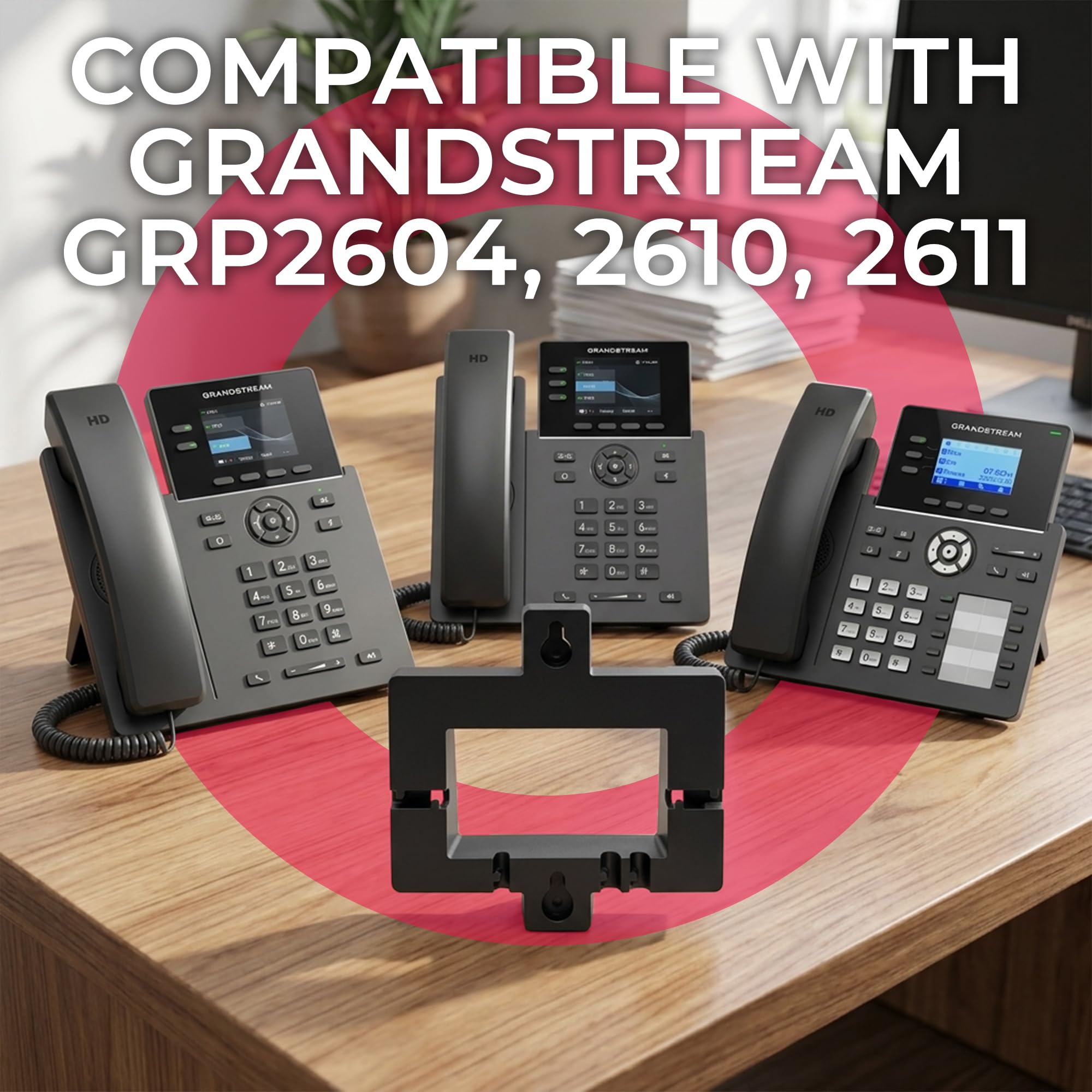 Grandstream - Supporto da parete per telefono GRP2601/2602/2603/2604/2610/2611, vestibilità sicura per postazioni di lavoro da ufficio, migliora l'accessibilità, parte 968-00030-10A / GRP-WM-A, panno