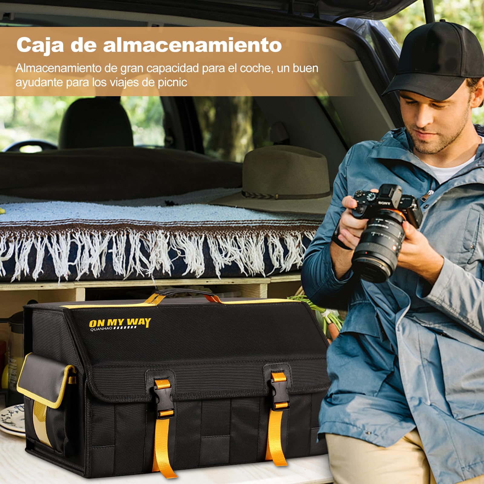 Ergocar Organizador de Maletero de Coche Plegable, Oxford 600D Impermeable Con Tapa, Tamaño Grande