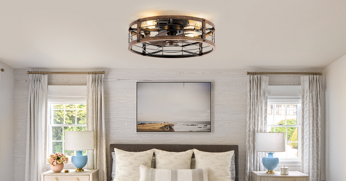 Image of LEDIARY 30 inch Caged Low Profile Ceiling Fan with Light and Remote Black