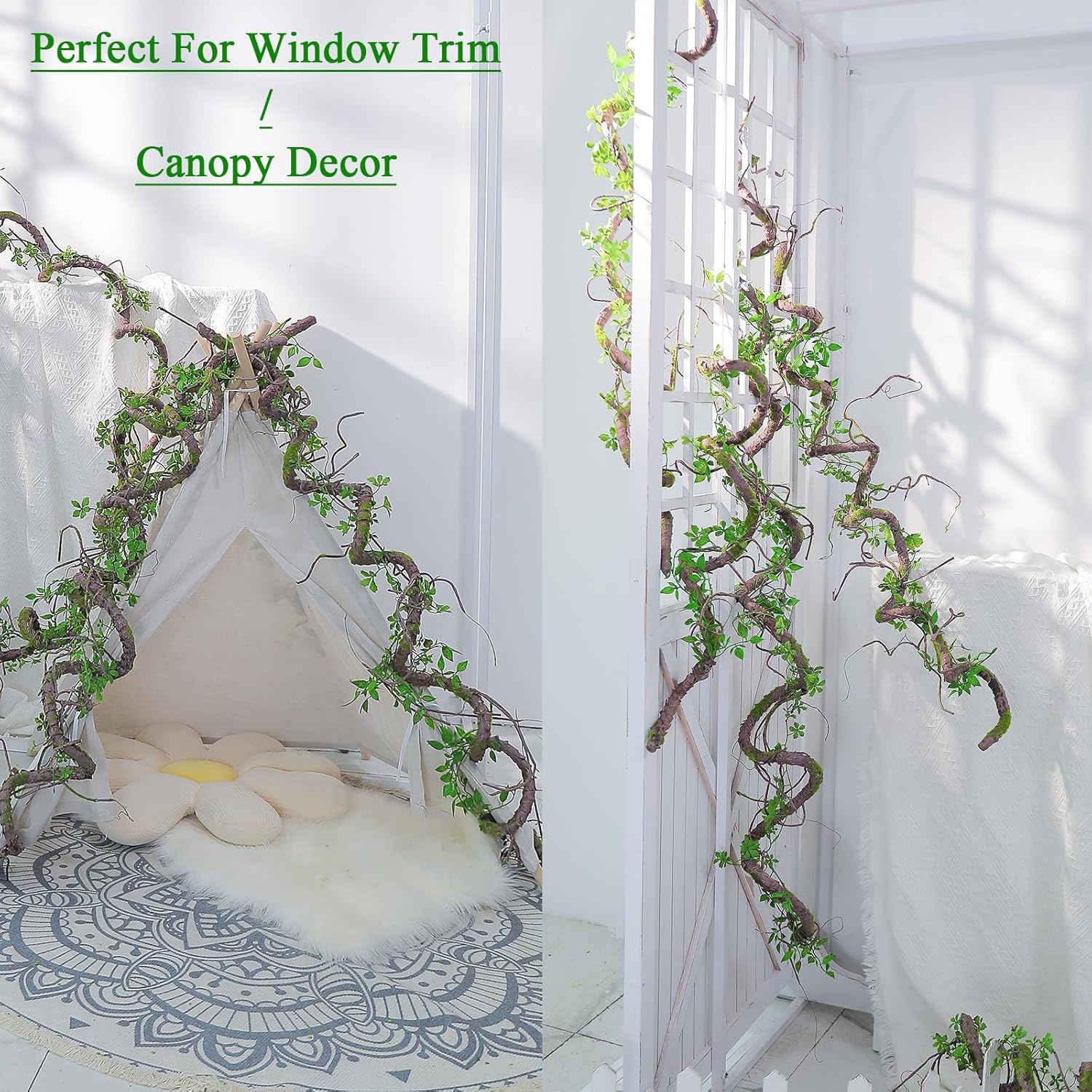 71inch Artificial Posable Tree Branches Hanging Bendable Moss Greenery Garland Faux Tree Vines Twigs Ivy Leaves for Reptiles Climb Outdoor Halloween Canopy Wedding Home Wall Porch Mantel Decoration - Image 5