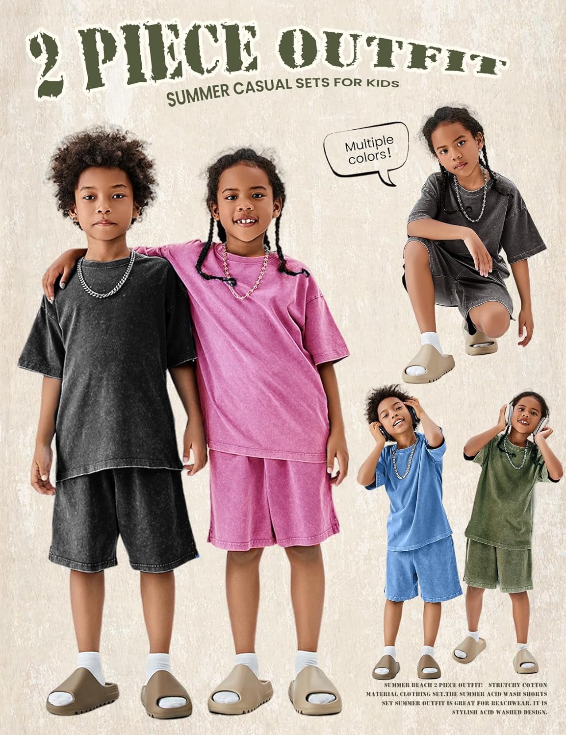 Gihuo Boys 2 Piece Shorts Set Acid Wash T-shirt Shorts Set Washed Summer Casual Sets for Kids 5-14Y - Image 7