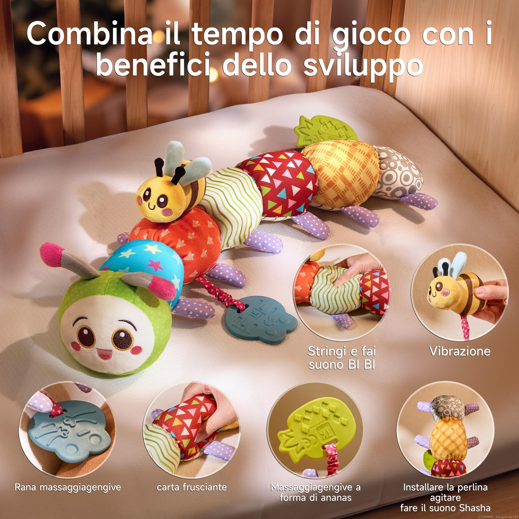TUMAMA KIDS Giochi 0-9 Mesi, Peluche Tummy Time, Regali Montessori Sensoriali per Neonati Femmina e Maschio