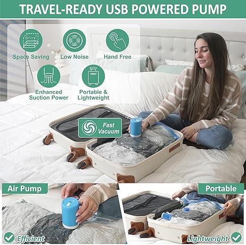 Miniatura 3 de Paquete de 35 bolsas de almacenamiento al vacío con bomba eléctrica portátil inalámbrica recargable, bolsas de ahorro de espacio para ropa,