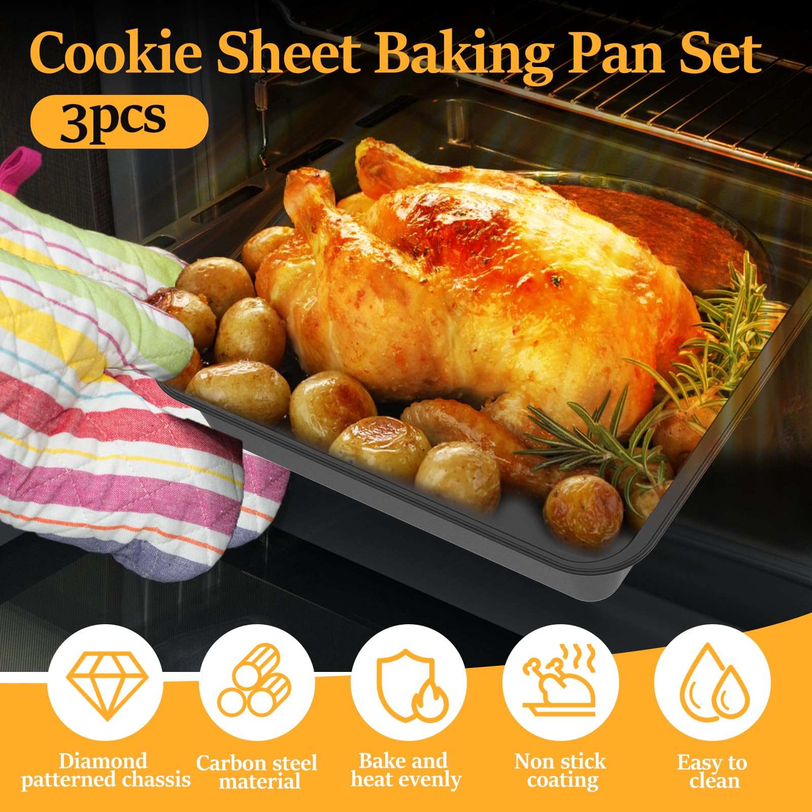 MABCIRY 3 PCS Square Pizza Pan, 10x10x2 Inch Carbon Steel Pizza Tray, Nonstick Deep Pizza Baking Pan, Heat Resistant Pizza Baking Tray, Safe Pizza Pan for Home Use Black