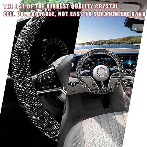 Vista 27 de Ziciner Funda brillante para volante de automóvil, protector de volante de diamantes de imitación con purpurina para vehículo, accesorios