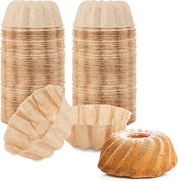 Mini Fluted Tube Pan Liner for Baking (25 Pack) Disposable Paper Cake Pan Liners for Baking Nonstick Paper Mold Liners for Baking Mini Angel Food Cake, Pie, Scone, Pineapple Pound Cakes