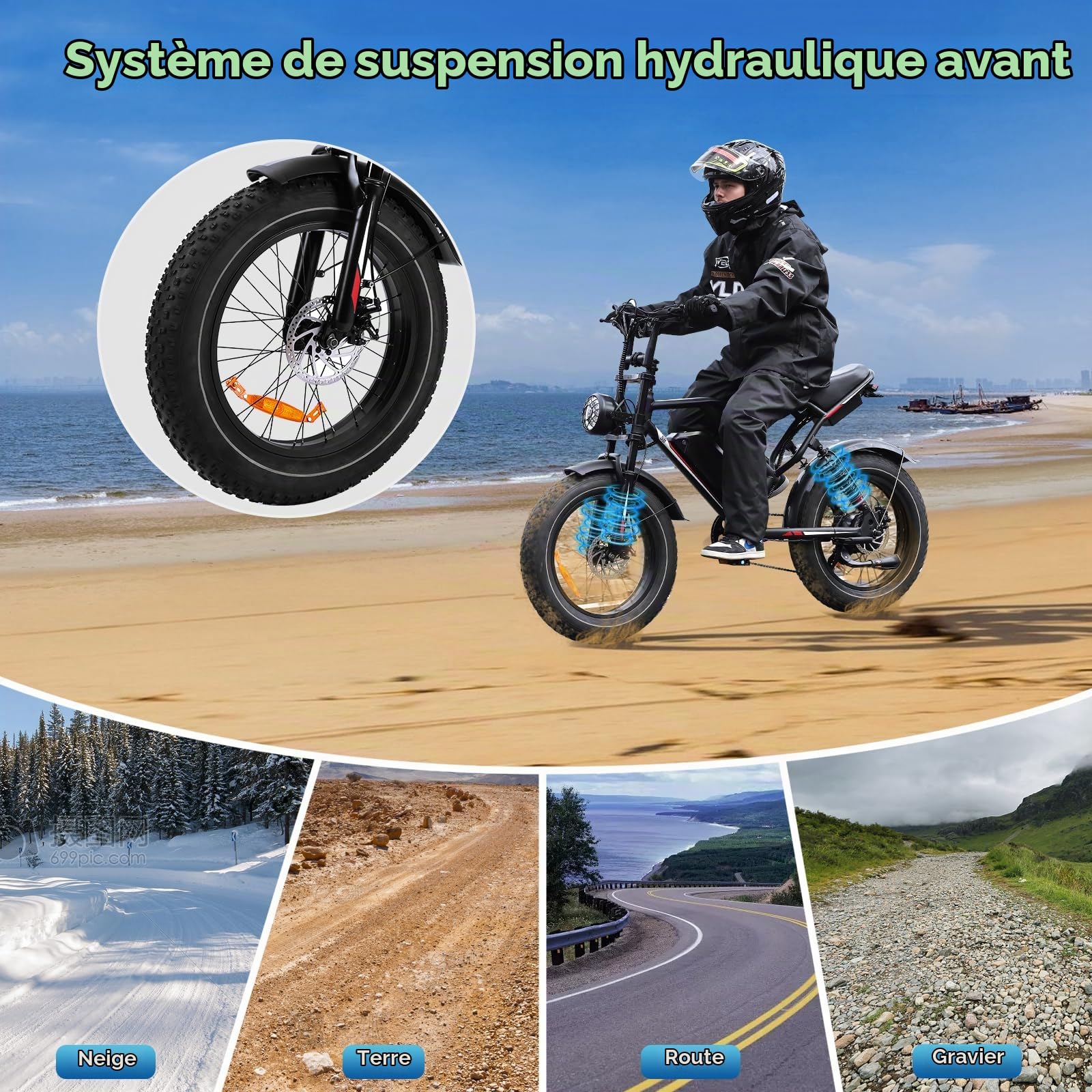 VéLo éLectrique Puissant, Suspension De Pneu De 20 Pouces, 48V/15/17.5/25AH, Moteur Unique, VéLo éLectrique Adapté Aux Trajets Quotidiens Et Hors Route pour Adultes, Charge Maximale De 150 Kg