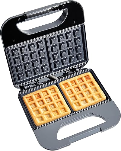 COOK WITH COLOR Waffle Maker - 750 W, platos antiadherentes, fácil de limpiar, carcasa de tacto fresco y pies antideslizantes, color gris