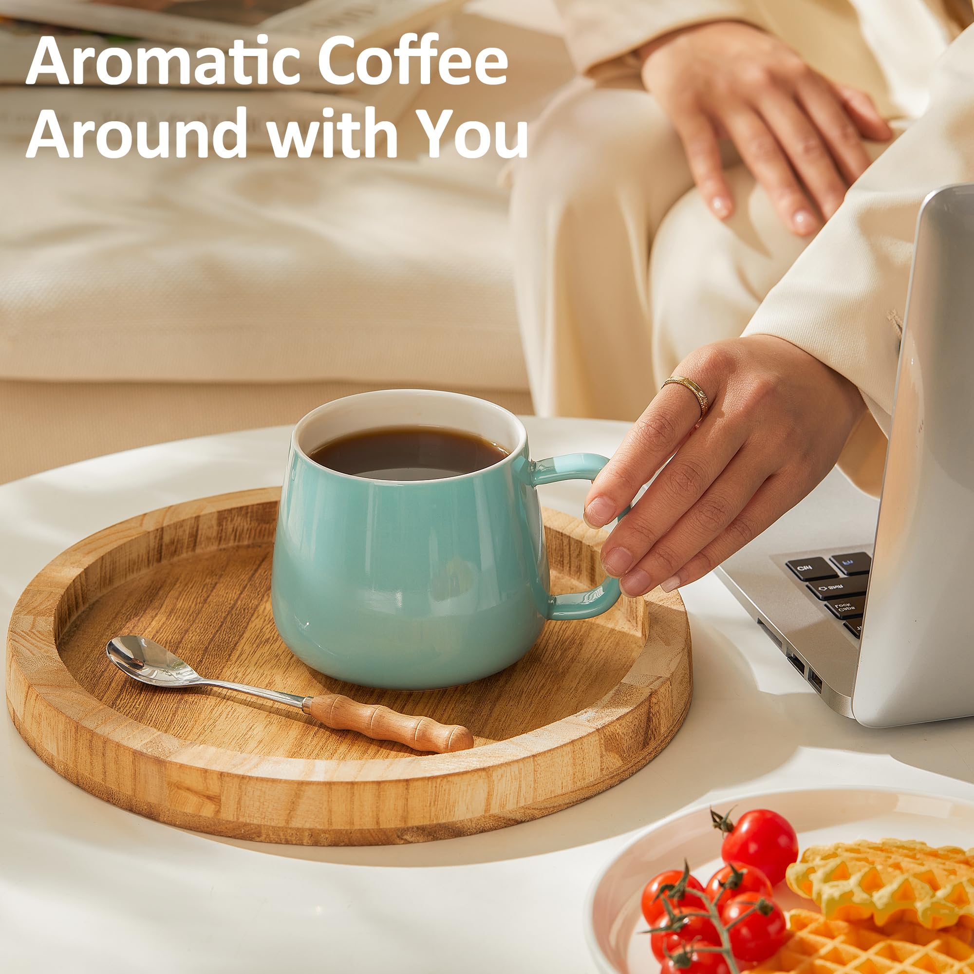 Teocera Juego de 4 tazas de café de cerámica de 473 ml, apilables, aptas para microondas, lavavajillas y horno, ideales para café, capuchino, chocolate caliente, regalos de inauguración de la casa