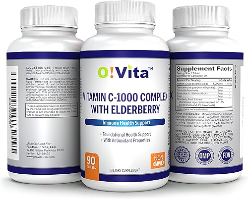 Miniatura 5 de Complejo de vitamina C-1000 con saúco (Sambucus Nigra), apoya la salud inmune y los niveles de energía, suministro de hasta 3 meses, (90 tabletas