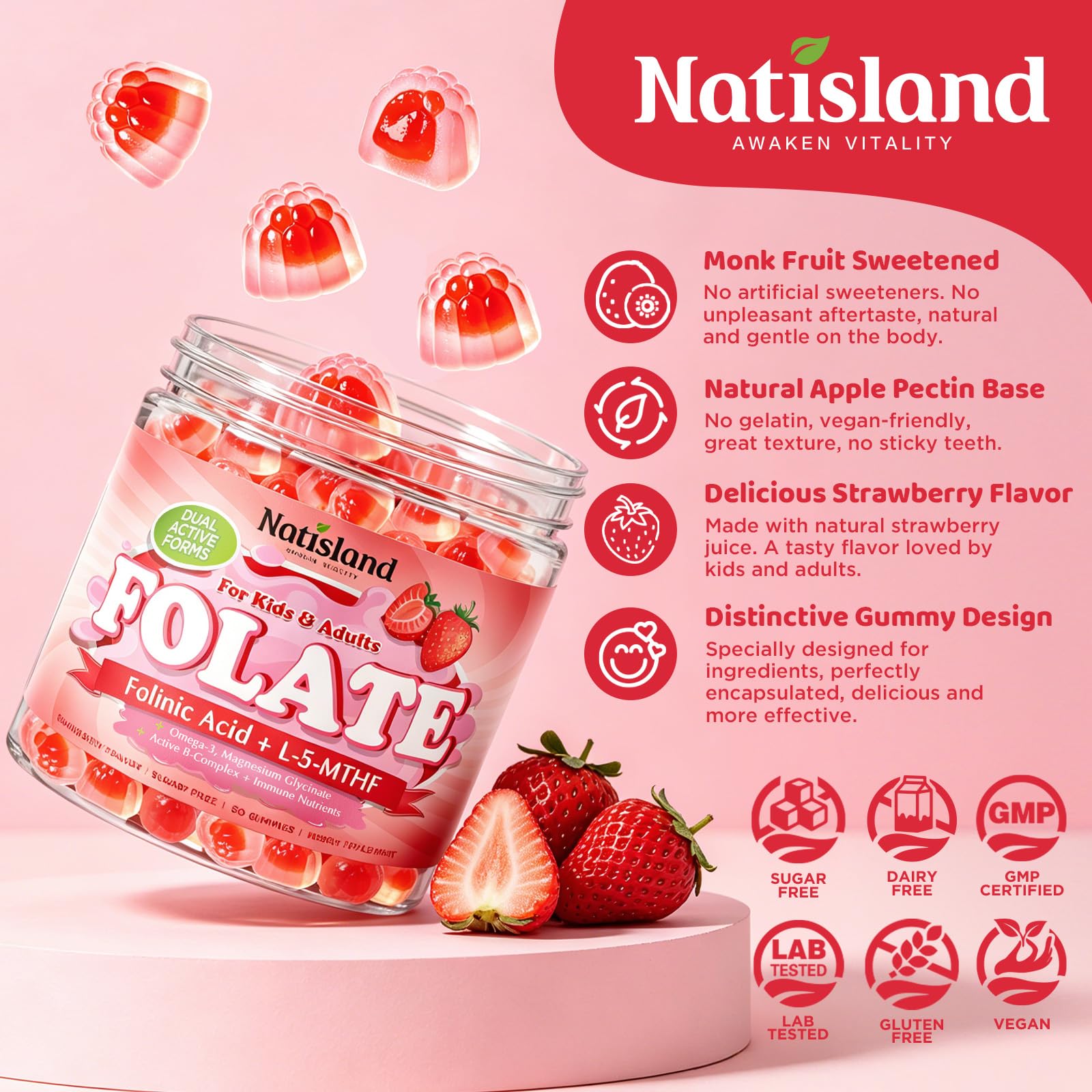 Active Folate Gummies 1mg, Folinic Acid & Methylfolate for Kids and Adults, Folic Acid Alternative, Complete Folate with Methylated B12, Magnesium, Omega-3, Vitamin C, D3 & Zinc, Sugar Free, 60 CT — Amazon image 4