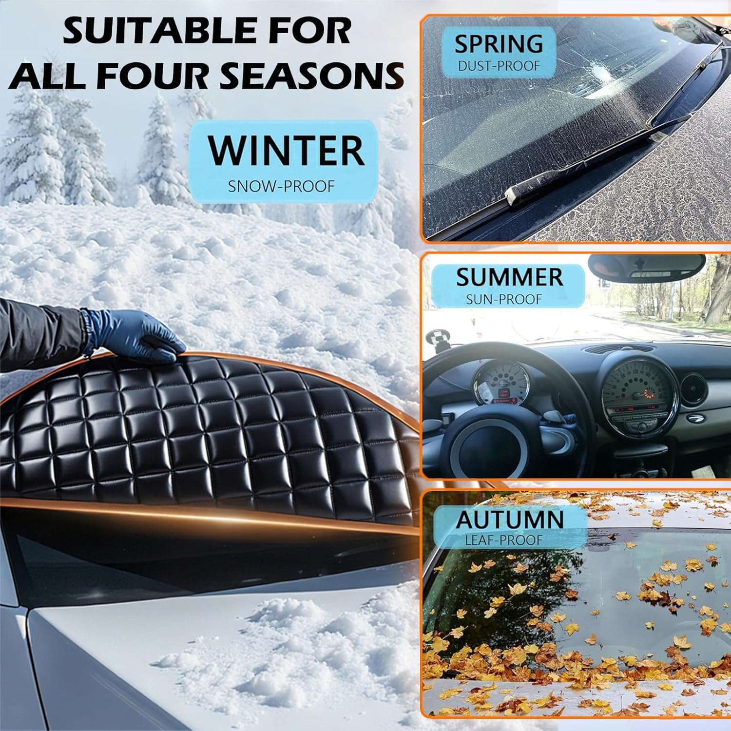 Windshield Cover for Ice and Snow for Dodge Grand Caravan 1987–2020 2016 2017 2018 2019, Windshield Snow Cover with Side Window and Rearview Mirror Protection, Winter Frost Hail Guard