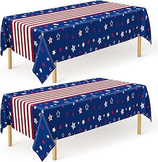 QZYL 2 Pack 4th of July Tablecloth, 54" x 108" American Plastic Table Cover, Disposable Red White Blue Tablecloths Fourth of July Table Cloth, Patriotic Party Supplies Independence Day Decorations