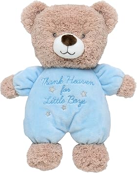 Little Me Plush Bear Rattle with Thank Heaven for Little Boys Embroidery Blue, 9 inch
