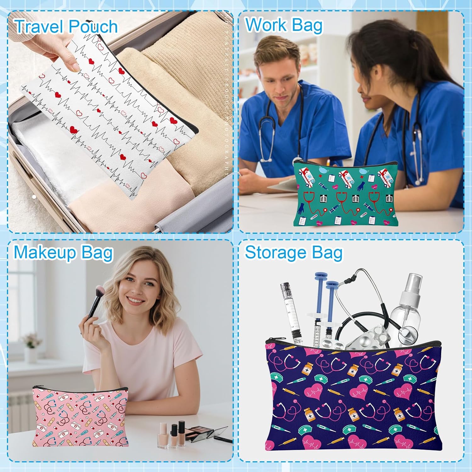 30pcs Nurse Makeup Bags Nurse Survival Kit Canvas Cosmetic Bag with Zipper Nursing Travel Toiletry Bag Nursing Bags for Nurses Medical Assistant Week Healthcare Workers