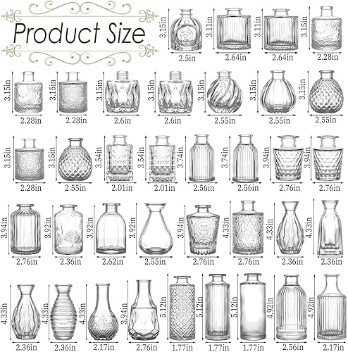 Miniatura 4 de Juego de 36 jarrones de cristal transparente, mini jarrón para centros de mesa, pequeños jarrones transparentes a granel para decoraciones de boda,