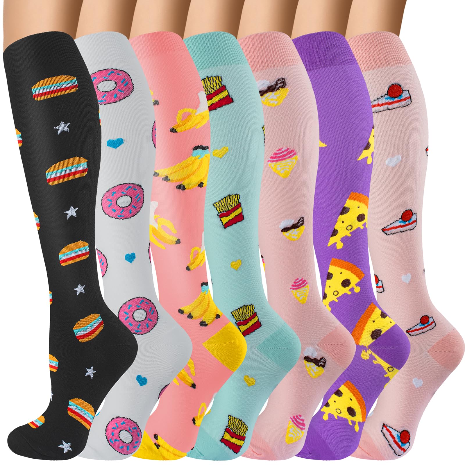 FOFLORA Compression Socks for Women & Men 7 Pairs Knee High Compression Socks 20-30 mmhg Best for Running,Nurse,Travel