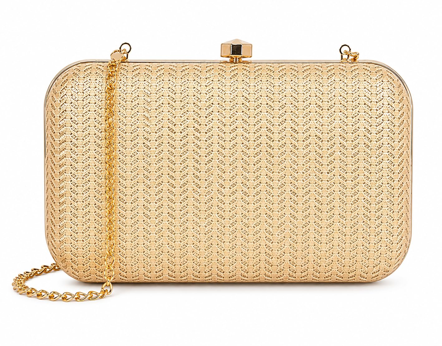 Elegant Gold Evening Clutch for Women – Luxury Textured Hard Case Party Handbag with Detachable Chain Strap – Wedding Bridal Cocktail Purse-image-40