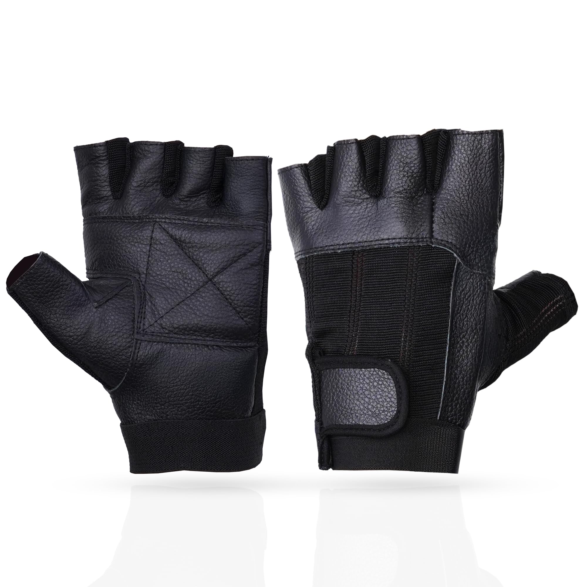 Daniel Smart Men’s Leather Gloves – Fingerless Motorcycle Gloves with Padded Palm, Mesh & Leather for Maximum Airflow