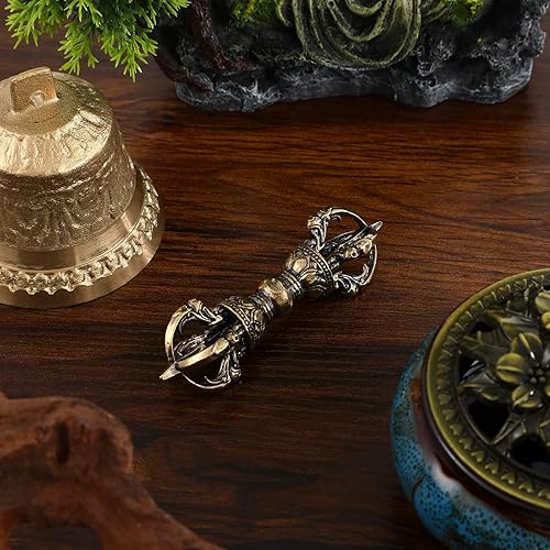Miniatura 7 de Veemoon 2pcs Nepal Phurba Dorje Unidad Antigua Vintage Maja Coleccionables Energía Espíritus Budismo Dispositivo Vajra Latón Dorge Phurba Tibetano