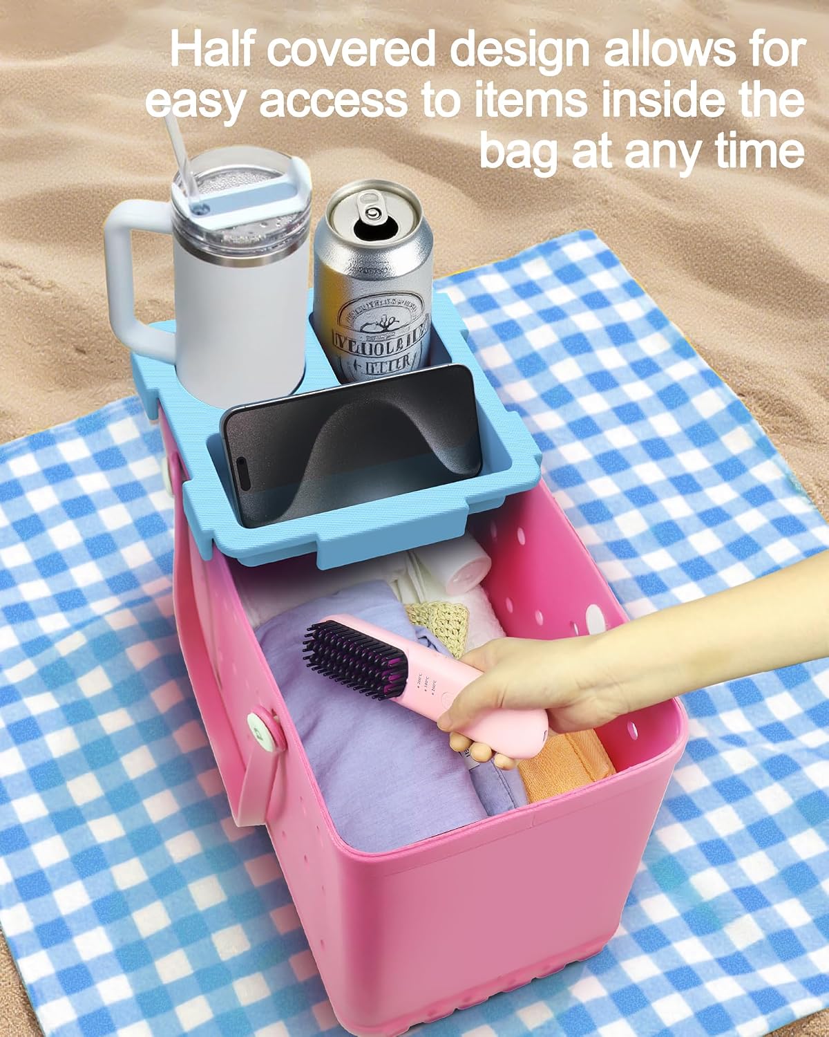 Utook Cup Holder Compatible with X Large Bogg Bags - Premium EVA Tray Accessory with Cup Holder - Sand & Waterproof Organizer -Fits Stanley 40oz Tumblers, Essential Beach Bag Companion (Blue) image 2