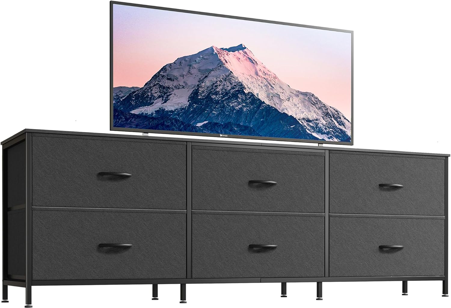 Huuger 63 Inch Long Dresser for Bedroom, Wide TV Stand for 55, 65, 70 Inch TV, 6 Drawer Dresser for Closet with Fabric Drawers, Storage Organizer for Bedroom, Entryway, Black
