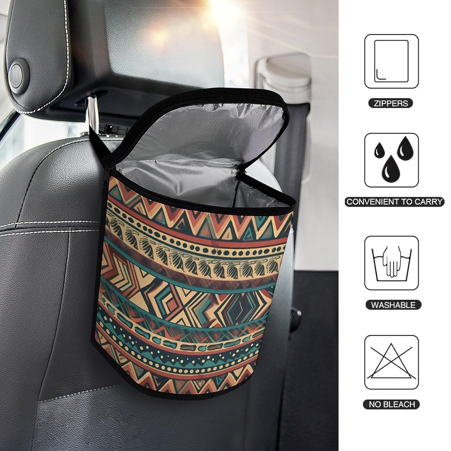 Hanging Car Trash Bag Native American Printed Car Garbage Storage Bag Leakproof Car Trash Can Portable Garbage Storage Bags