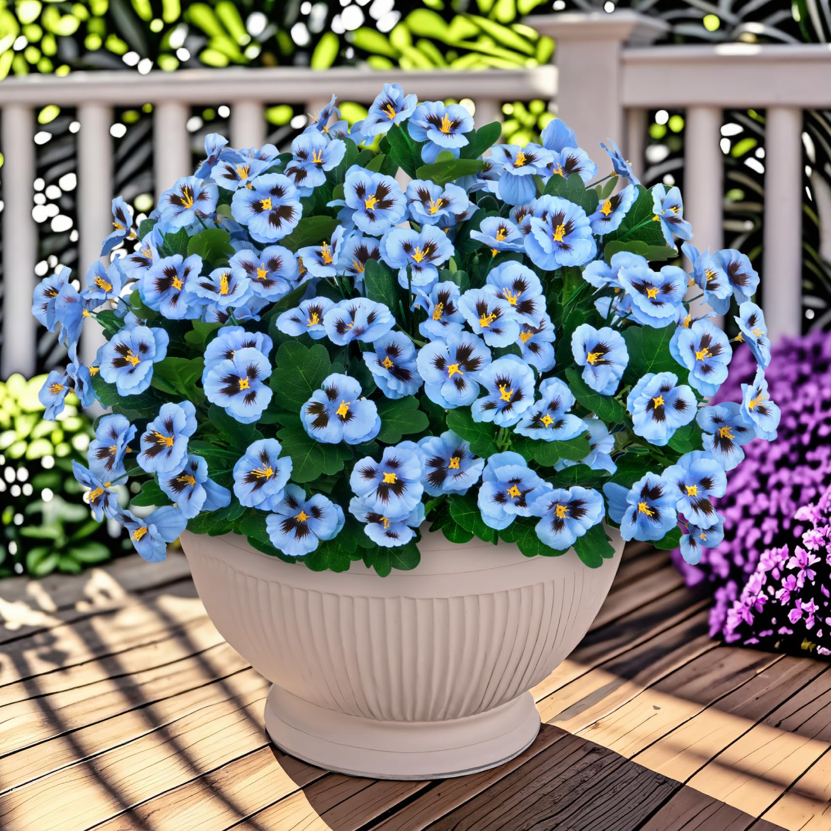 Ouddy Decor 15 Bundles Artificial Flowers for Outdoors, 15" Fake Pansies Silk Flowers UV Resistant Faux Plants for Front Door Garden Porch Yard Spring