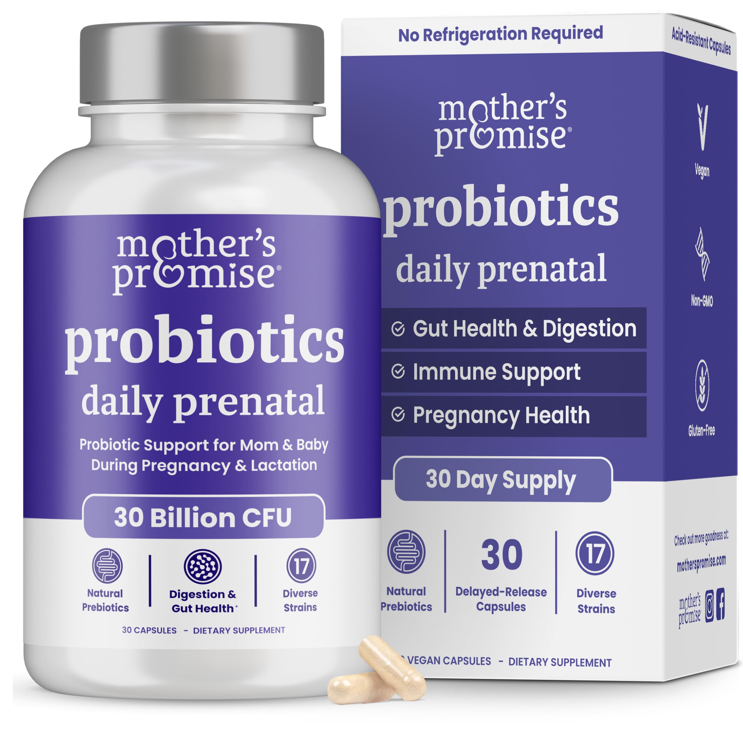 Prenatal Probiotics for Women | 30 Billion CFU, 17 Strains + Organic Prebiotics | Supports Digestion, Gut & Immune Health for Mom & Baby | Womens Probiotic for Pregnancy & Lactation | Vegan Capsules