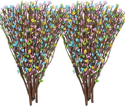 Juinte 10 Packs Easter Berry Garland Artificial Sprays Wire Spring Pip Berry Decorative Garland Picks Floral Pip Picks Stems for Easter Crafts Floral Arrangement Wreath Making