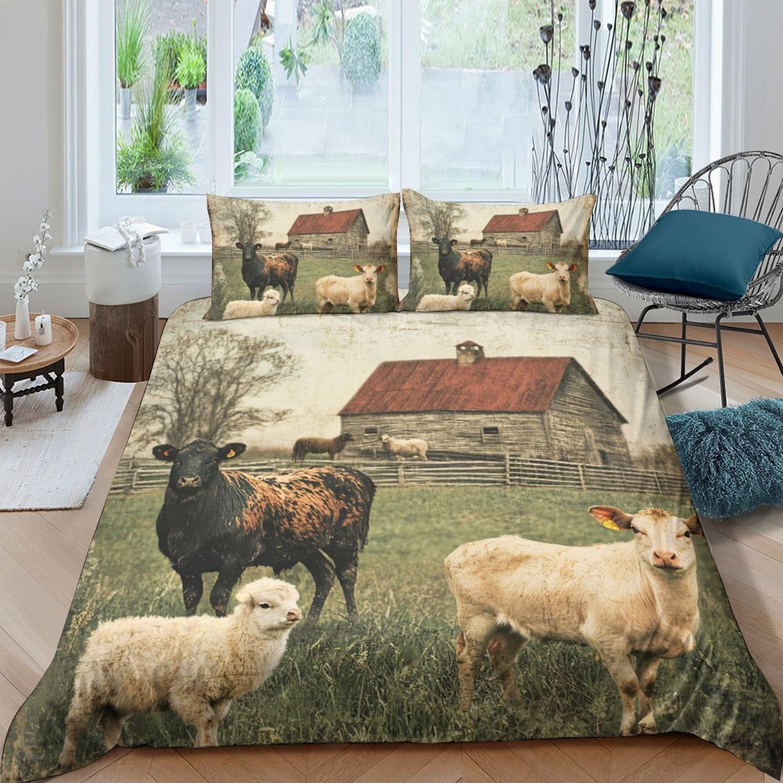Ctjqhvkz Style-8 3D Printed Farmhouse Sheep Fitted Sheet Microfiber Soft Breathable Pastoral Barn Mattress Cover For Bedroom Dorm Protection Decor Single（135X200cm）