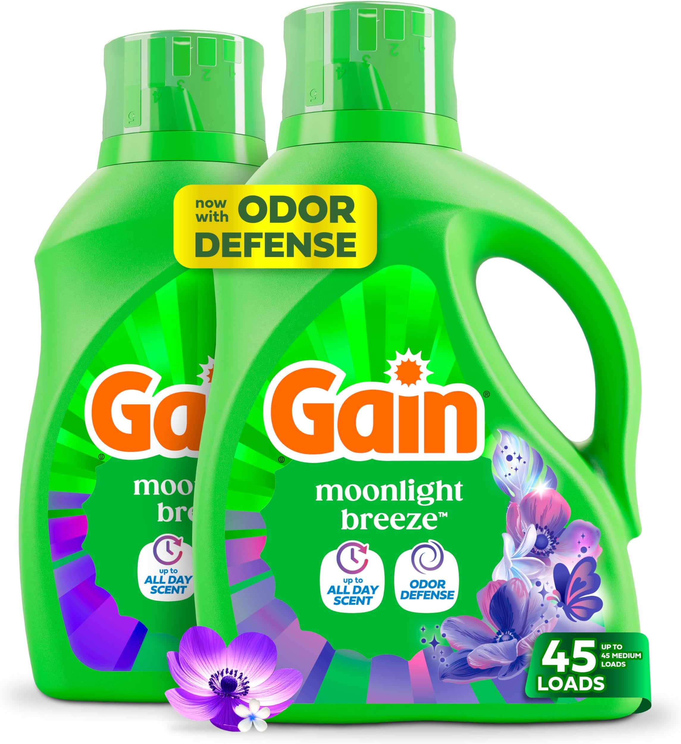 Liquid Laundry Detergent with Odor Defense, Moonlight Breeze Scent, Liquid Detergent And Laundry Soap For HE Washing Machines, 60 fl oz, Pack of 2 (Packaging May Vary)