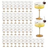 XUWAIDSGN 100 Pcs Champagne Martini Glasses 9 Oz with Gilded Removable Gold Rim Coupe Glasses Pink Martini Glasses Plastic Mimosa Vintage Coupe Glasses Set For Wedding Anniversary (100, Ribbed Gold)