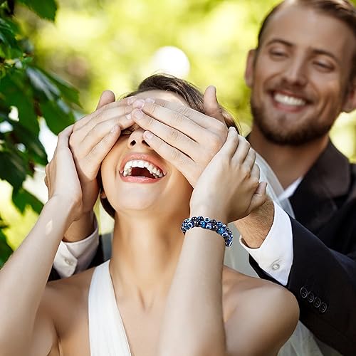 Vista 42 de Evil Eye Bracelets Protection Bracelet Beaded Bracelets Crystal Bracelet for Men Women Bring Luck and Prosperity and Happiness 8mm Blue Tiger