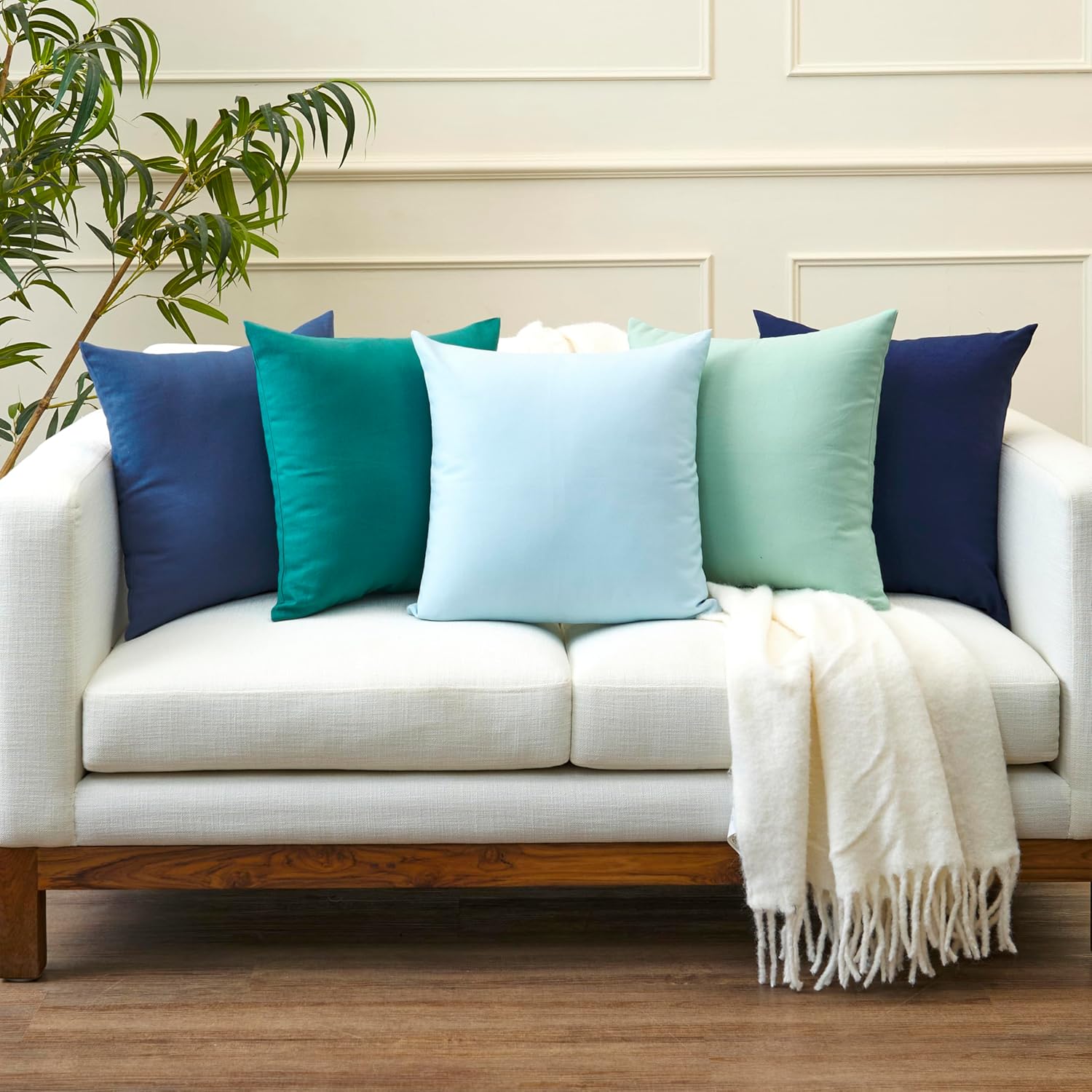 Encasa XO Throw Pillow Covers 24x24 in Set of 4 Mint Green | No Inserts | Cotton Pillow Covers for Living Room, Bed, Sofa, Couch | Decorative Cushion Covers with Improved Zipper